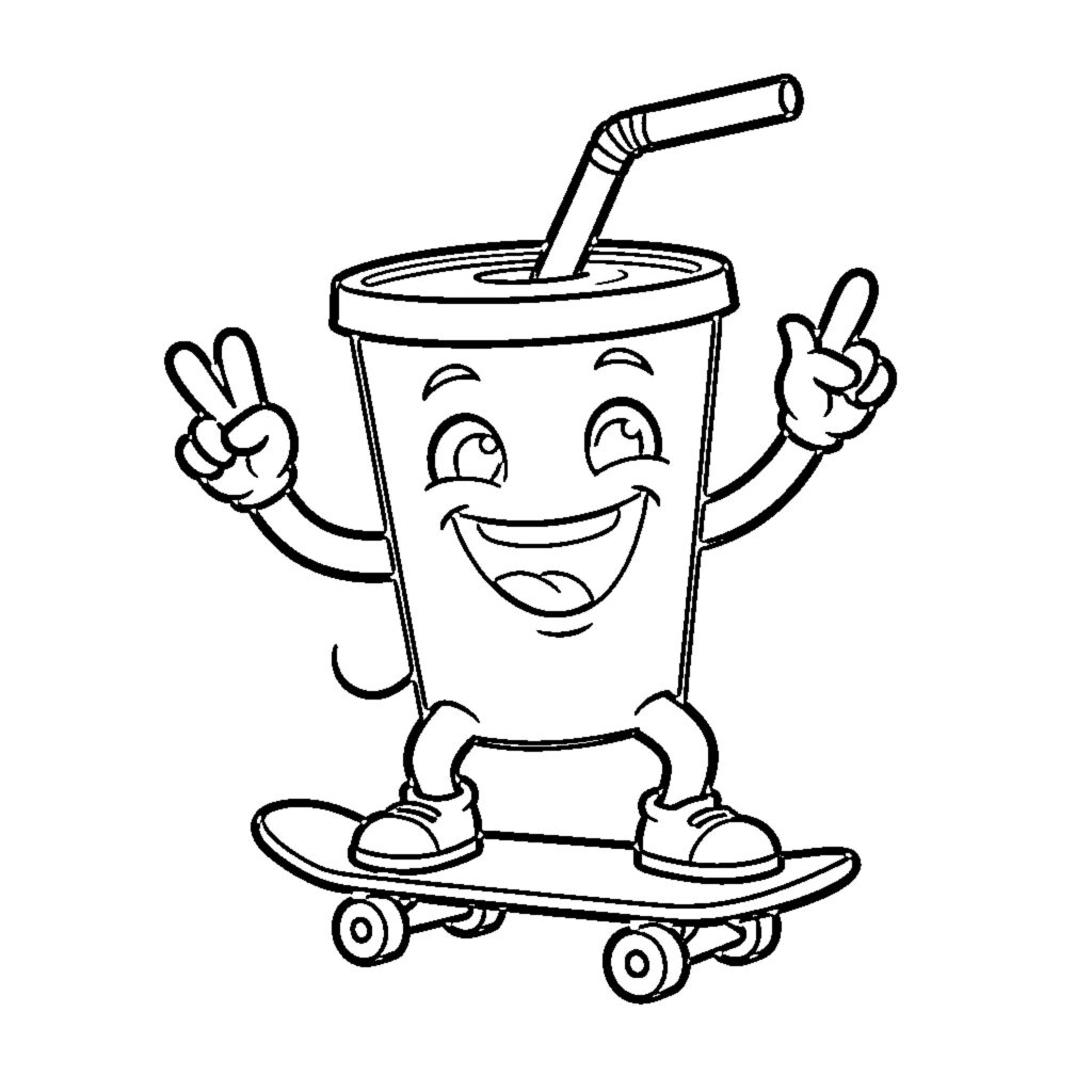 Soda cup mascot skateboarding