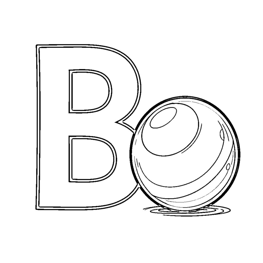 Letter B with ball coloring page with heavy dark shadow